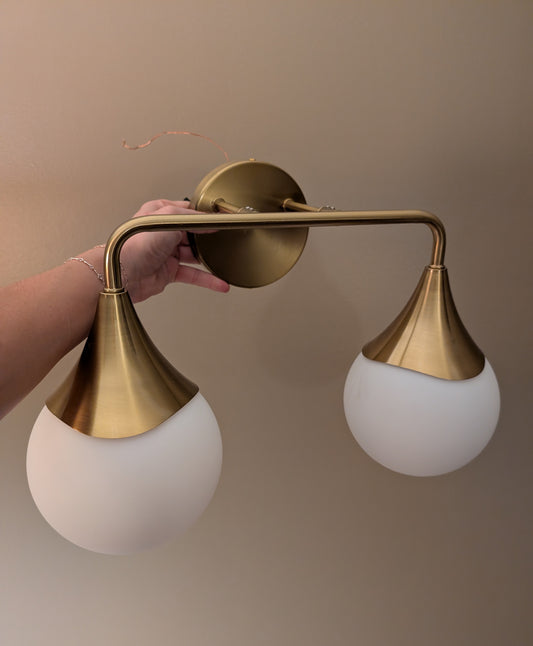 Mid Century Light Fixture - Brushed Gold Wall Sconce with Frosted Glass Globe